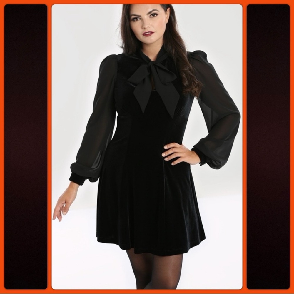 Unique Vintage Black Long Sleeve Dress with Bow